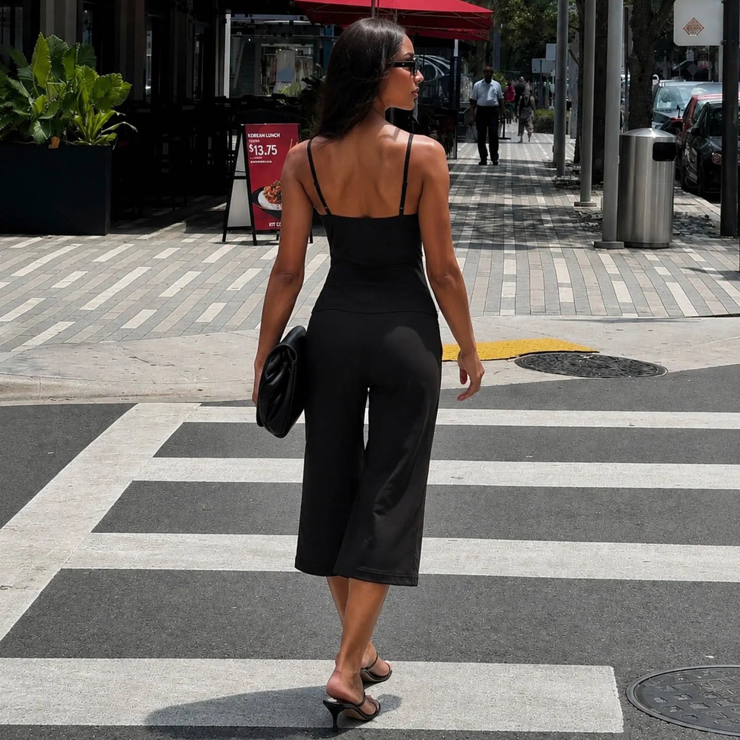 Strap Square Neck Cropped Wide Leg Jumpsuit