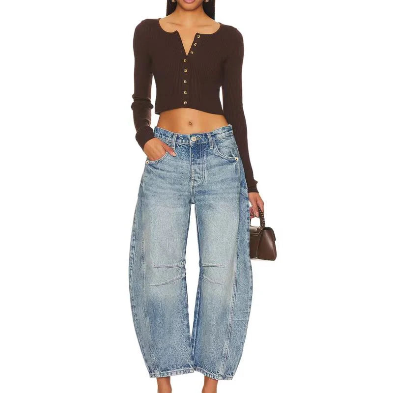 Denim Curved Pants