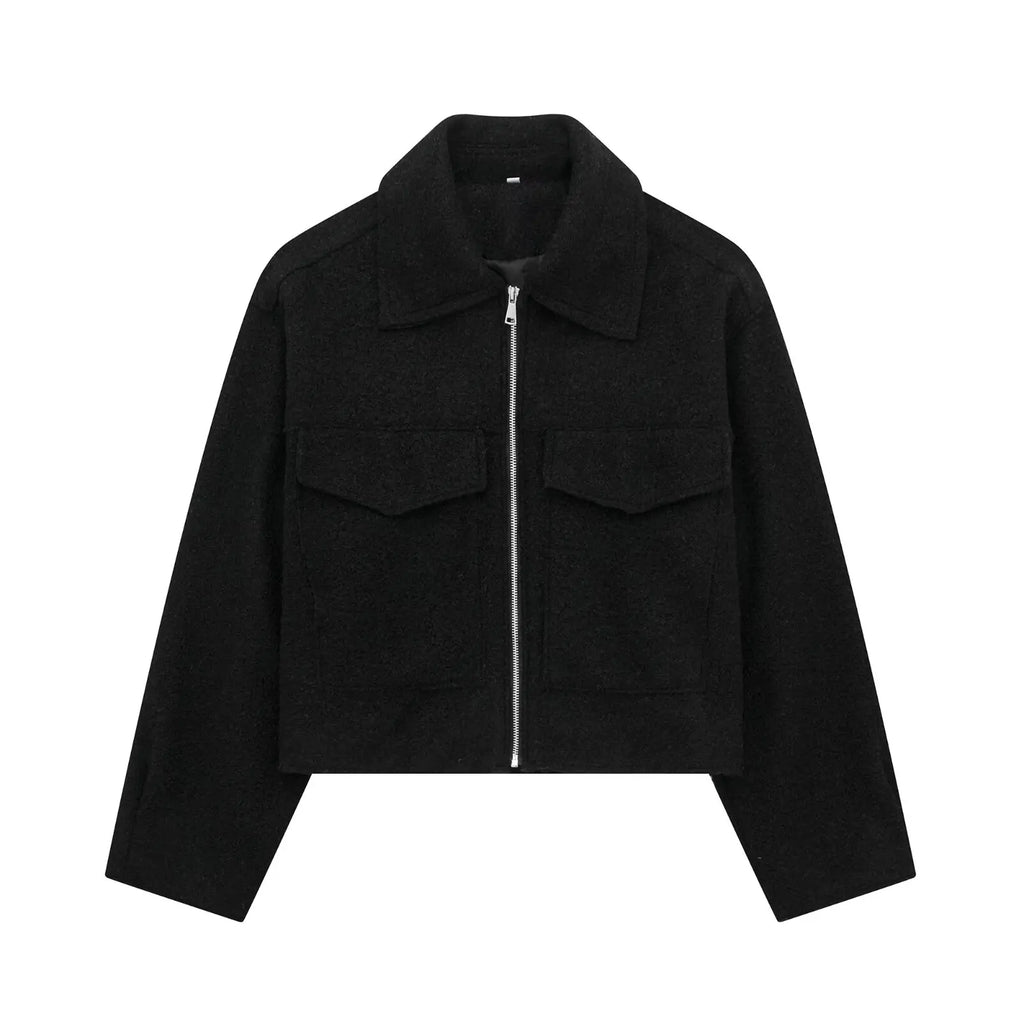 Fashion With Pockets Grey Front Zipper Jackets