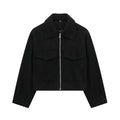Fashion With Pockets Grey Front Zipper Jackets