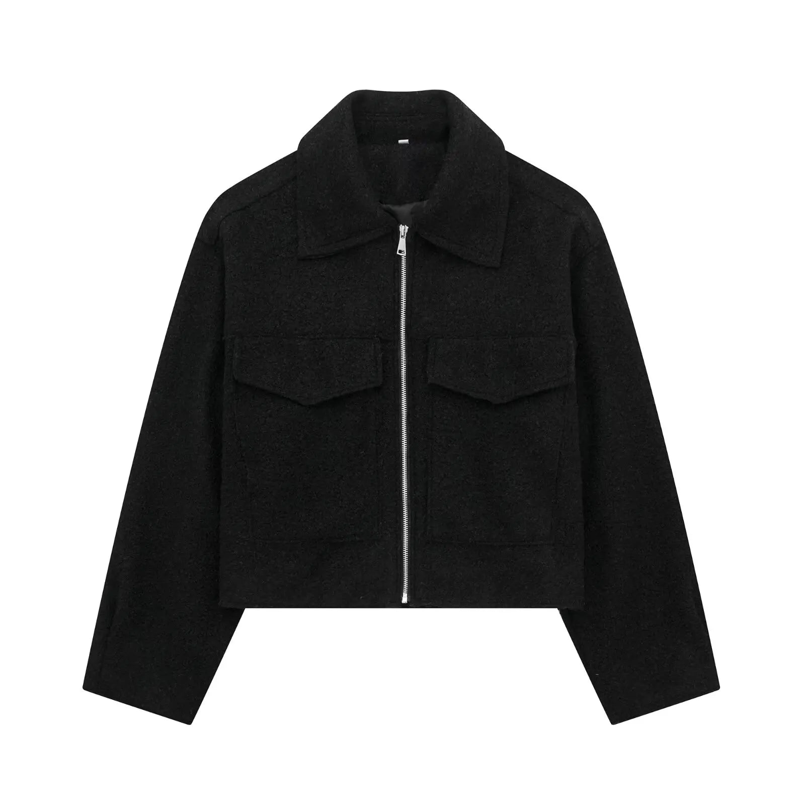 Fashion With Pockets Grey Front Zipper Jackets