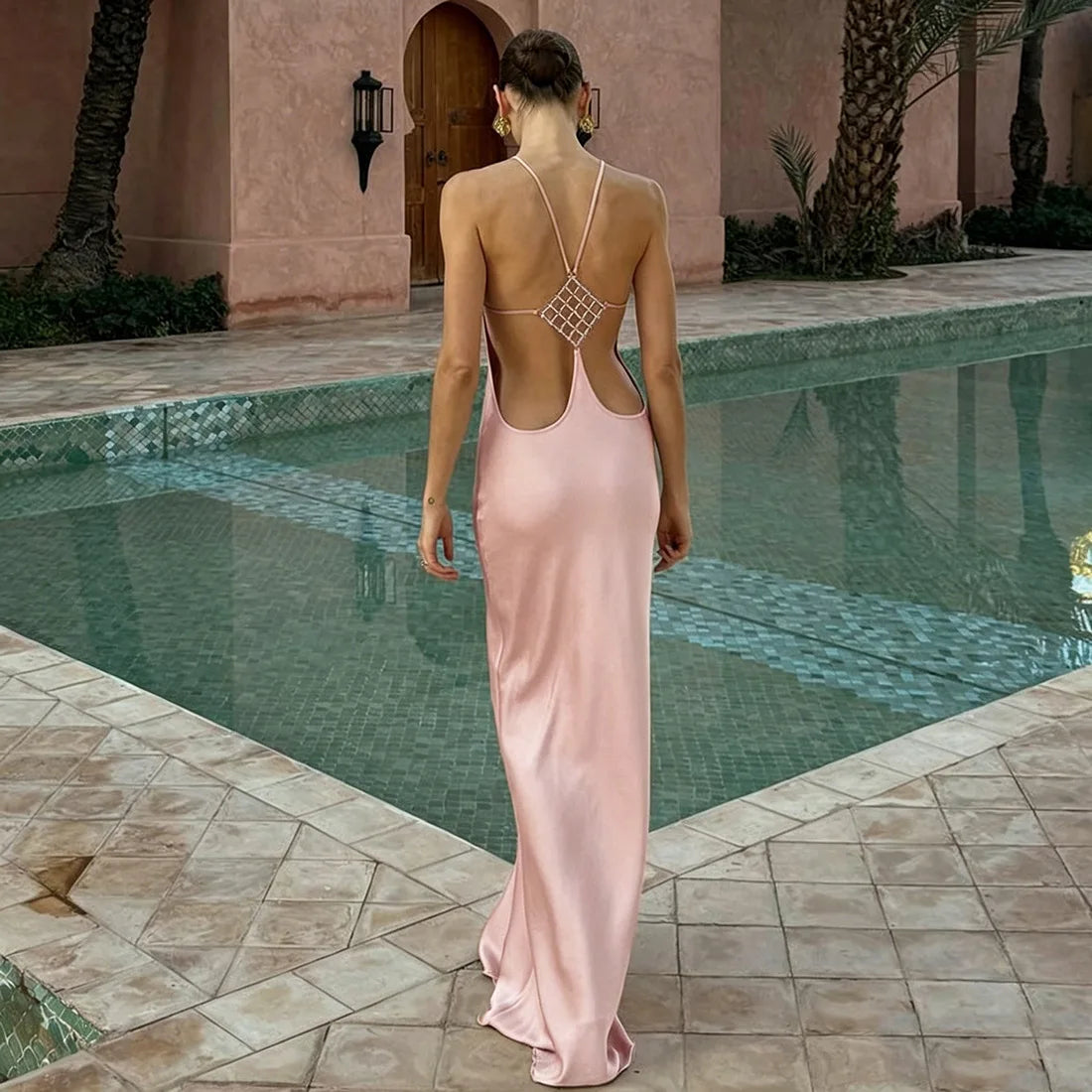 Long Dress Rhinestone Decor Slim