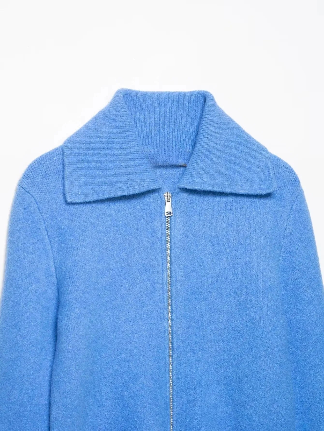 KONDALA Trendy Blue Zip-up Knitted Jacket
