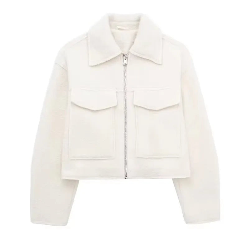 Fashion With Pockets Grey Front Zipper Jackets