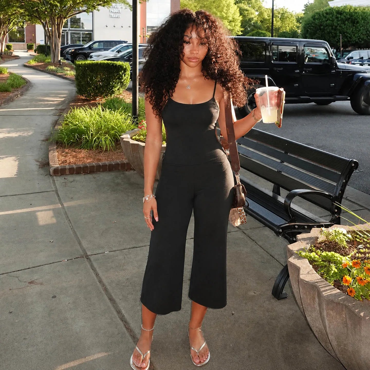 Strap Square Neck Cropped Wide Leg Jumpsuit