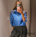 KONDALA Trendy Blue Zip-up Knitted Jacket