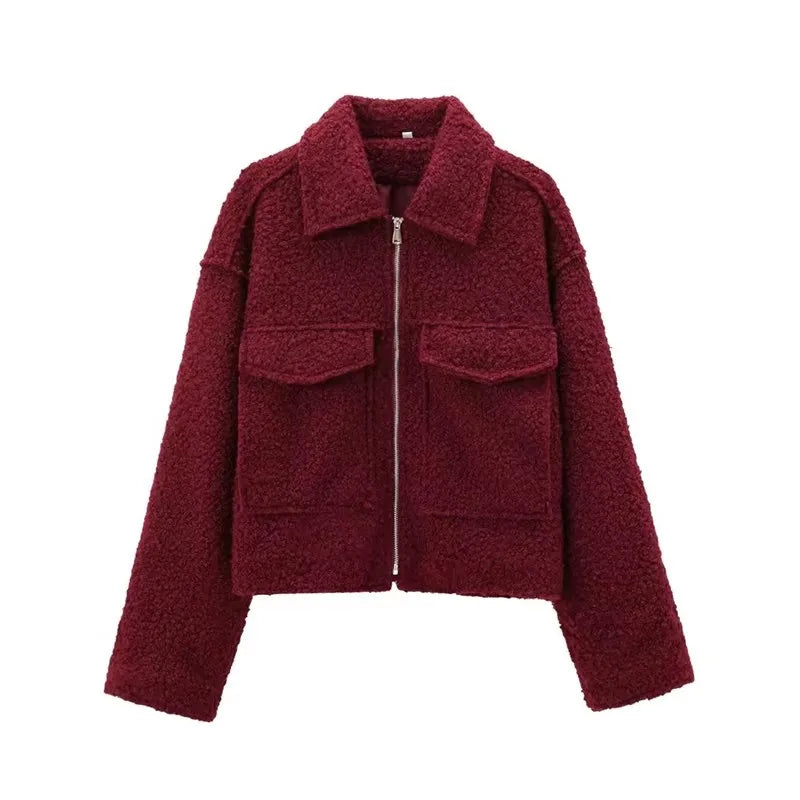Fashion With Pockets Grey Front Zipper Jackets