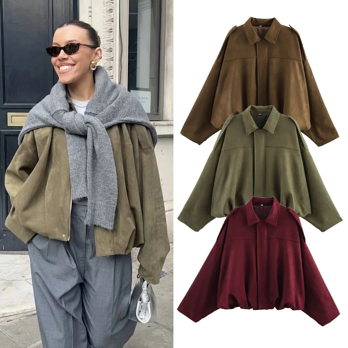 Bomber Jackets Suede Texture Coats