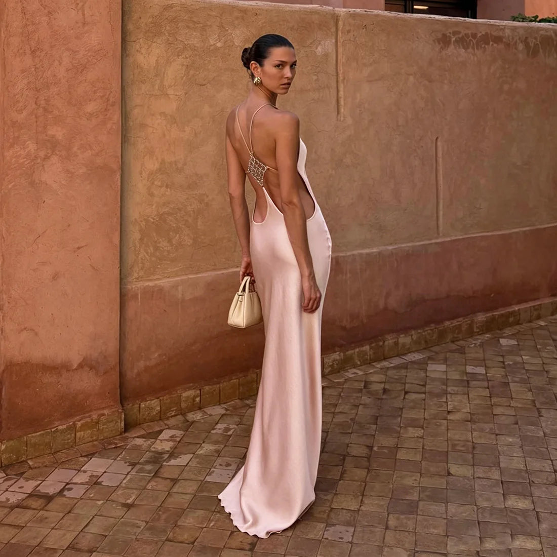 Long Dress Rhinestone Decor Slim