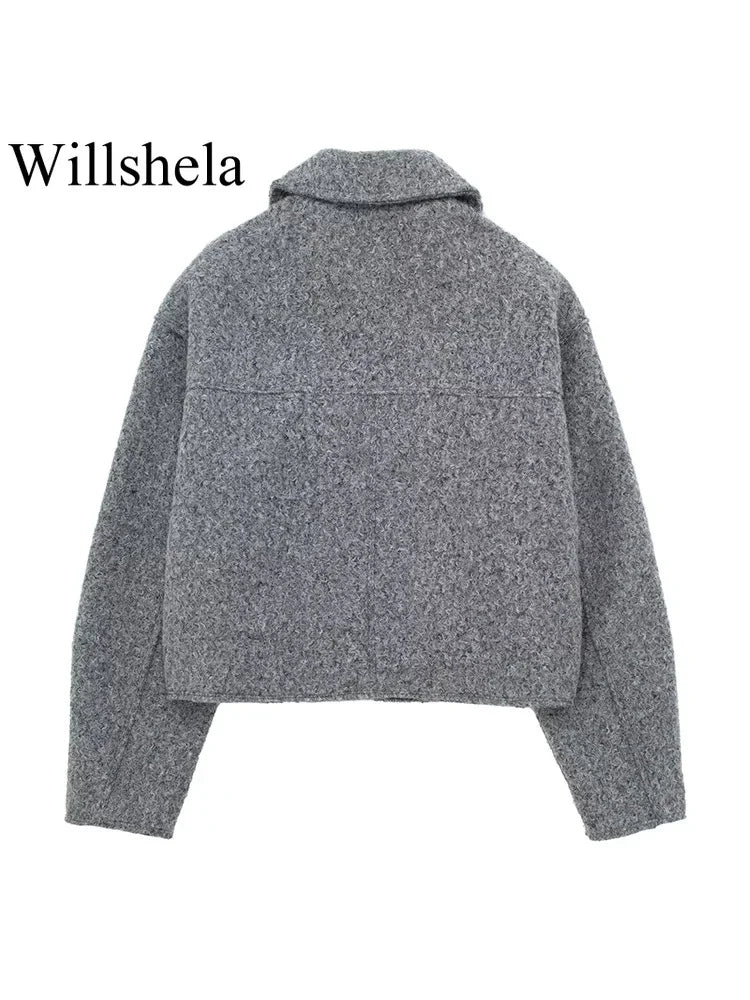 Fashion With Pockets Grey Front Zipper Jackets